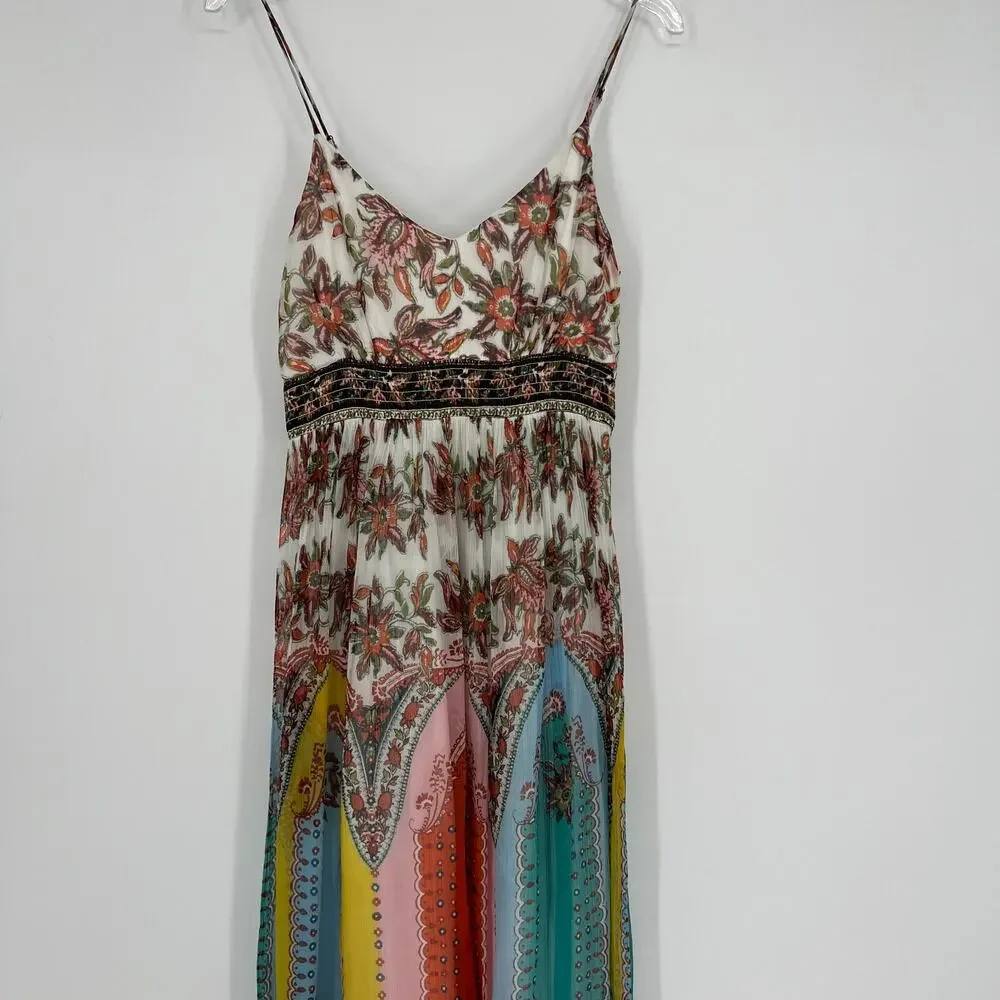 Anthropologie Dress Womens 8 Floral Maxi Rainbow Boho Virginia Peasant Romantic - Picture 3 of 11